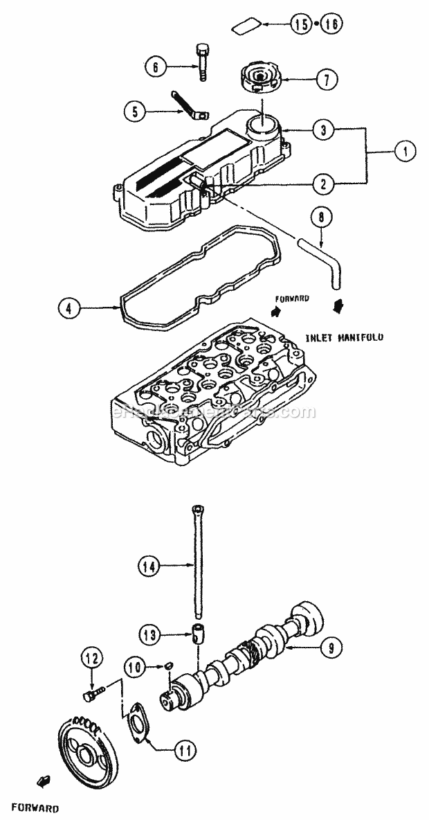 Rocker Cover & Camshaft - Gear Drive Diagram and Parts List for 54A-443D100 Cub Cadet Lawn Tractor